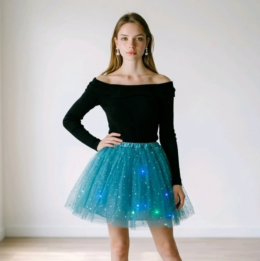 Teal Sparkle Tulle Mini Skirt - Picture 1 of 6